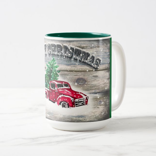 CHRISTMAS MUG VINTAGE RED TRUCK (Devant droit)