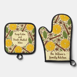 Christmas mulled wine spicy Light Yellow Ofenhandschuh & Topflappen-Set
