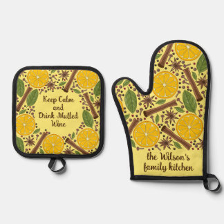 Christmas mulled wine spicy Yellow Ofenhandschuh & Topflappen-Set