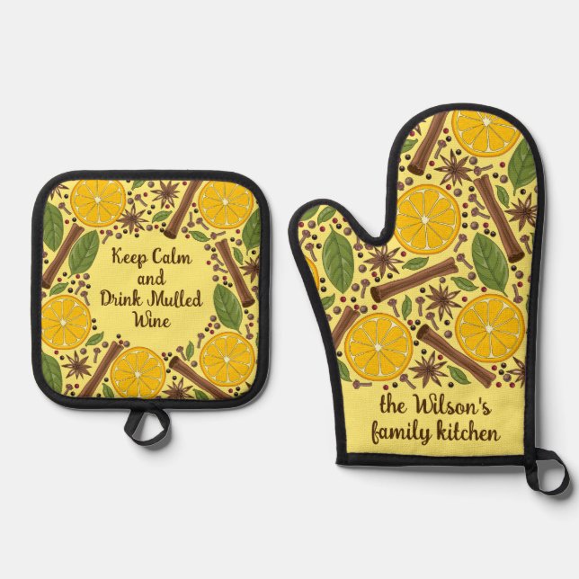 Christmas mulled wine spicy Yellow Ofenhandschuh & Topflappen-Set (Vorderseite)