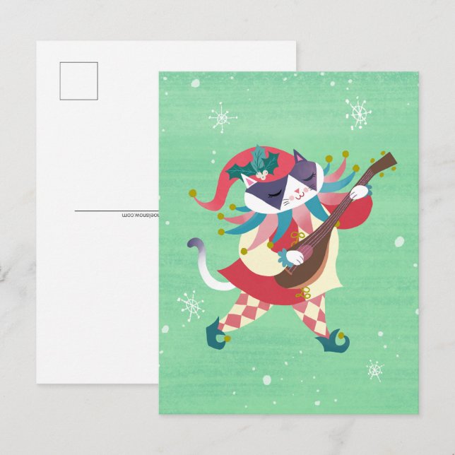 Christmas Music Elf Cat Postcard Postkarte (Vorne/Hinten)