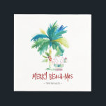 Christmas Napkins Tropical Beach Serviette<br><div class="desc">Bringen Sie festlichen Flair an Ihren Strand Weihnachten mit diesen Weihnachtsserien mit einem fröhlichen Santa unter einer Palme, Set vor einem sonnigen Hintergrund inspiriert von Delray Beach, Florida. Dieses spielerische Design beinhaltet die Phrase "Beach-mas" in handgeschriebener Typografie, gedruckt auf Cocktail-Servietten, die zum Feiern im tropischen Stil gemacht sind. Diese tropischen...</div>