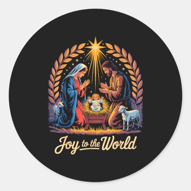 Christmas Nativity Christian Birth Of Jesus Joy To Runder Aufkleber (Vorderseite)