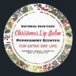 Christmas Natural Handmade Lip Balm Runder Aufkleber<br><div class="desc">Dieser schöne Aufkleber ist ein Etikett für die Oberseite Ihres handgefertigten Lippenbalgtopfes. Ändern Sie einfach die Details in Ihre eigenen. Der Blumenkranz mit Misteloe und verschiedenen Weihnachtsbeeren,  Zweigen und Blätter.</div>
