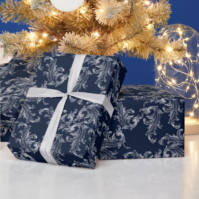 Christmas Navy Bow Velvet Pattern Geschenkpapier (Feiertage)