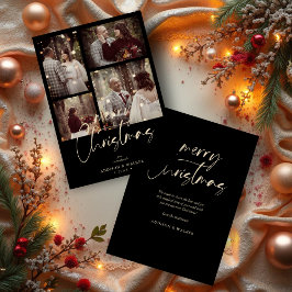 Christmas Newlyweds Black Trendy Collage 4 Photos Feiertagskarte