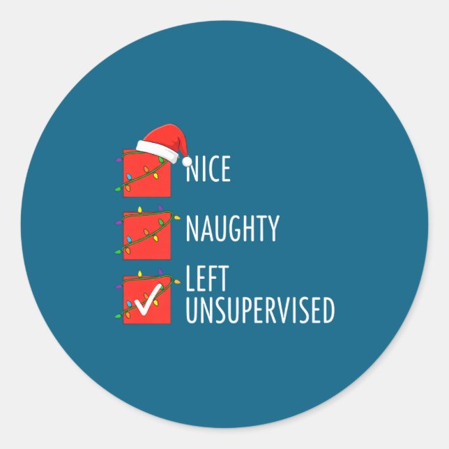 Christmas Nice Naughty Left Unsupervised Naughty O Runder Aufkleber (Vorderseite)