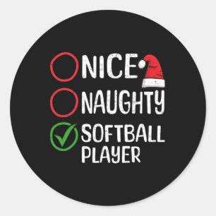 Christmas Nice Naughty Softball Player Weihnachten Runder Aufkleber