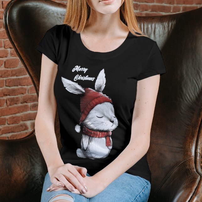 Christmas Niedlich Bunny Red Hat T-Shirt (Von Creator hochgeladen)