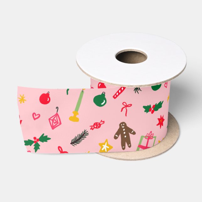CHRISTMAS Niedlich Doodle Whimsical CUSTOM Urlaub Satinband (Spule)