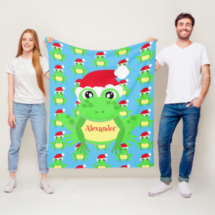 Christmas Niedlich Frog Weihnachtsmannmütze Blue N Fleecedecke
