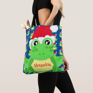 Christmas Niedlich Frog Weihnachtsmannmütze Blue N Tasche