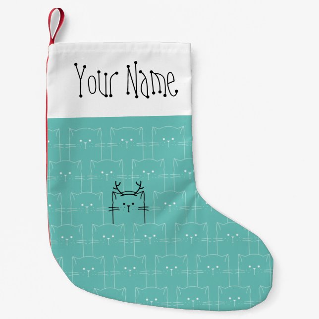 Christmas Niedlich Girly Aquamarin Funny Cat Antle Kleiner Weihnachtsstrumpf (Vorderseite)