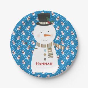 Christmas Niedlich Happy Cartoon Snowman Pappteller