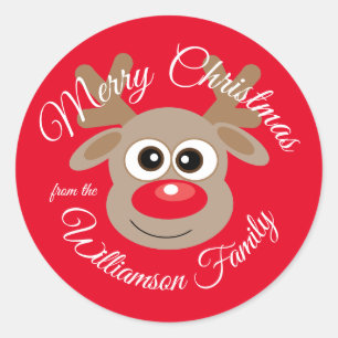 Christmas Niedlich Reindeer Cartoon Red Runder Aufkleber