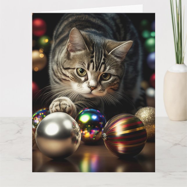 CHRISTMAS NIEDLICHE TABBY CAT Grußkarte Karte (Vorderseite)