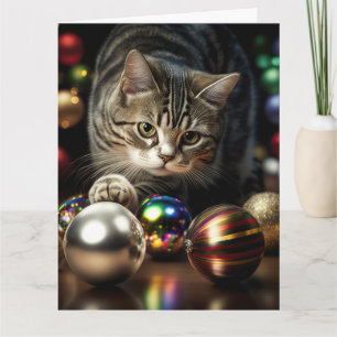 CHRISTMAS NIEDLICHE TABBY CAT Grußkarte Karte