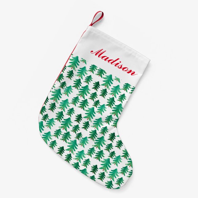 Christmas | Niedliches Weihnachtsbaummuster Kleiner Weihnachtsstrumpf (Vorderansicht (hängend))