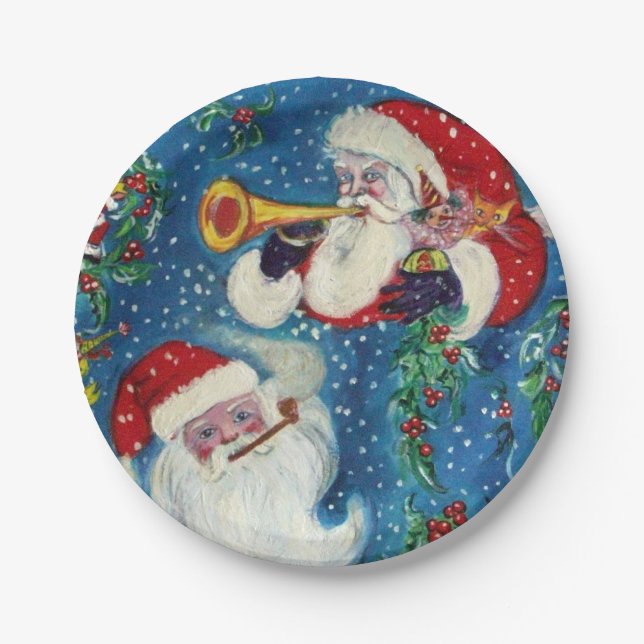 CHRISTMAS NIGHT / DREI SANTA PAPPTELLER (Vorderseite)