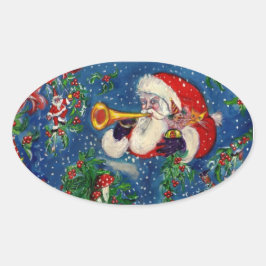 CHRISTMAS NIGHT / SANTA BUGLER OVALER AUFKLEBER
