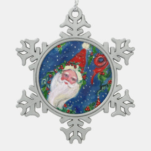 CHRISTMAS NIGHT /SANTA CLAUS SCHNEEFLOCKEN Zinn-Ornament