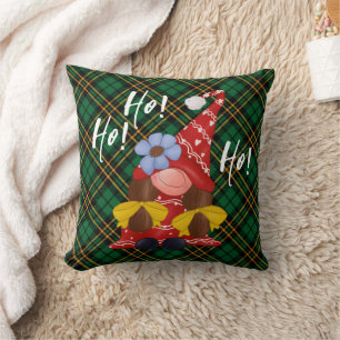 Christmas Nordic Girl Gnome Green Kariert Kissen