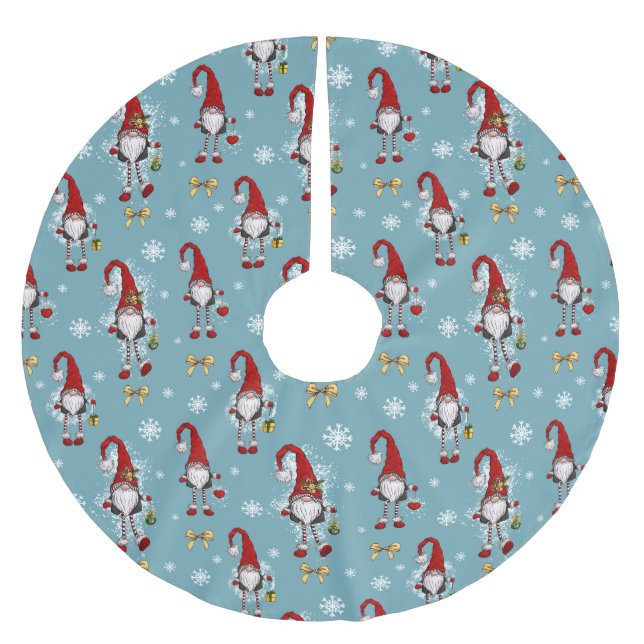 Christmas Nordic Gnomes Blue Pattern Polyester Weihnachtsbaumdecke (Vorderseite)
