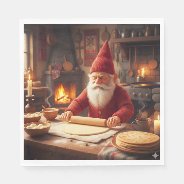 Christmas Norwegian Nisse Making Lefse, Napkins Serviette (Vorderseite)