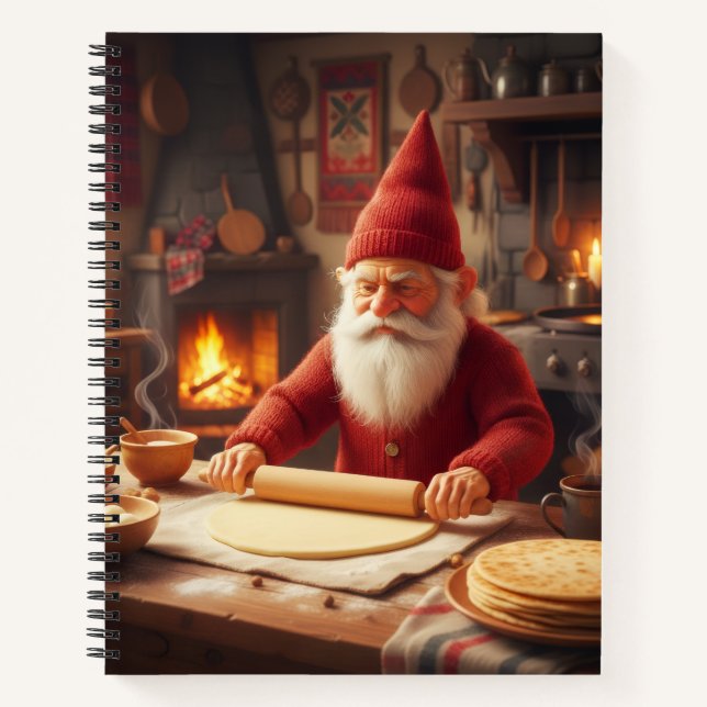 Christmas Norwegian Nisse Making Lefse, Notebook Notizbuch (Vorderseite)