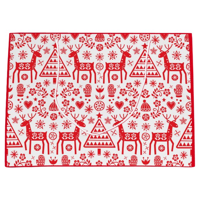 CHRISTMAS NORWEGIAN REINDEER PATTERN GIFT BAG GROßE GESCHENKTÜTE (Vorderseite)