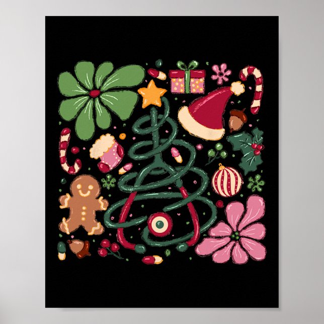 Christmas Nurse Boho Blume Stethoscope Nursing Xm Poster (Vorne)
