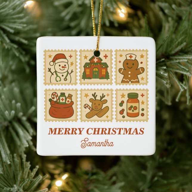 Christmas Nurse Collage | Holiday Keepake Keramikornament (Baum)