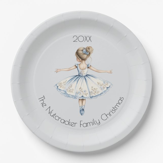 Christmas Nutcracker Ballerina Watercolor Pappteller (Vorderseite)
