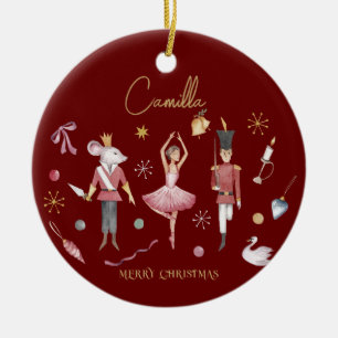 Christmas Nutcracker Ballerina Whimsical Kids Name Keramik Ornament