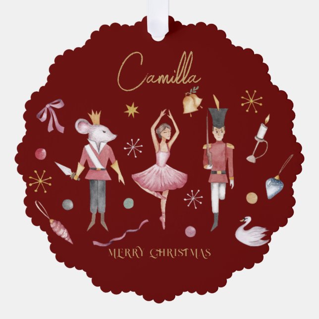 Christmas Nutcracker Ballerina Whimsical Kids Name Ornament Karte (Vorderseite)