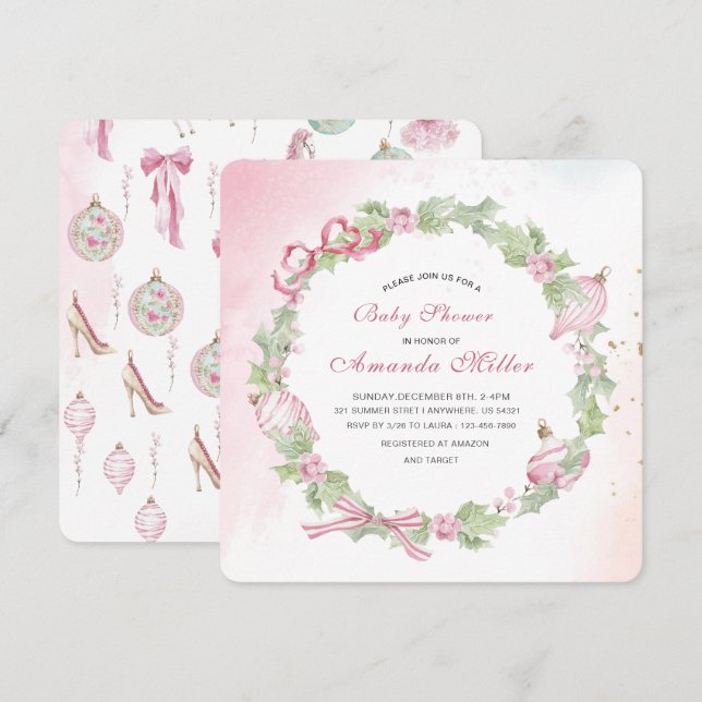 Christmas Nutcracker Ballet Pink watercoInvitation Einladung (Vorne/Hinten)