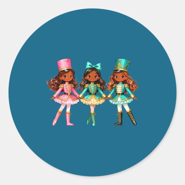 Christmas Nutcracker Black Girls Kids Festive Xmas Runder Aufkleber (Vorderseite)