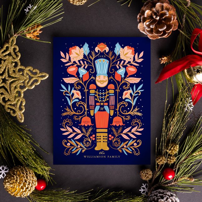 Christmas Nutcracker Blumenkunst & Multiple Foto Postkarte (Christmas Nutcracker Floral Art & Multiple Photo Postcard)