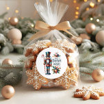 Christmas Nutcracker Candy Cane Weihnachtswünsche Runder Aufkleber<br><div class="desc">Ein bezaubernder Aufkleber mit einem festlichen Weihnachtsknusprigen,  einem Bonbons und Weihnachtswünschen ist perfekt,  um heiße Kakaosorten am Feuer zu schlürfen.</div>