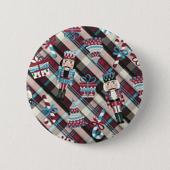 Christmas Nutcracker Kariert Blue Burgund Button (Vorderseite)