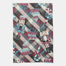 Christmas Nutcracker Kariert Blue Burgund Geschirrtuch