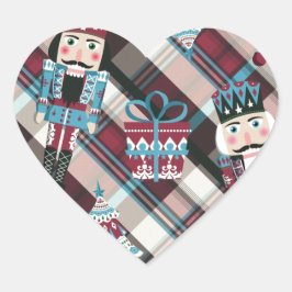 Christmas Nutcracker Kariert Blue Burgund Herz-Aufkleber