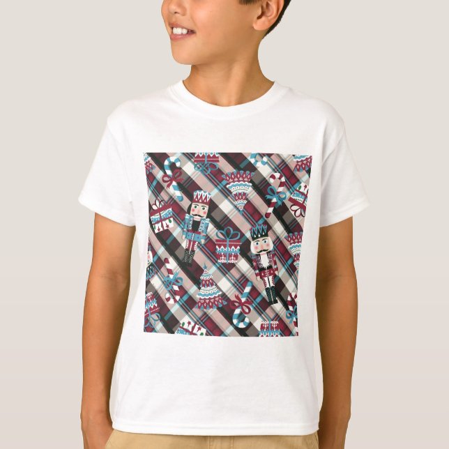 Christmas Nutcracker Kariert Blue Burgund T-Shirt (Vorderseite)