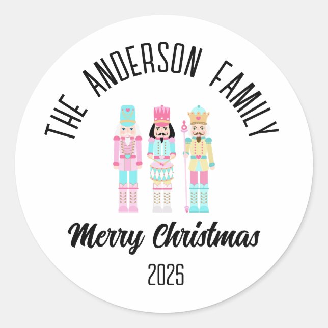 Christmas Nutcracker Pastel Personalized Name Runder Aufkleber (Vorderseite)