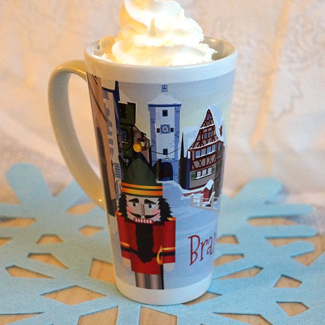 Christmas Nutcracker Personalisiert Name Red Milchtasse (Nostalgic Festive Christmas Red Nutcracker Hot Cocoa Chocolate Mug with Name, Light Blue, Red)