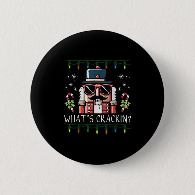 Christmas Nutcracker Whats Crackin Funny Xmas Men  Button (Vorderseite)