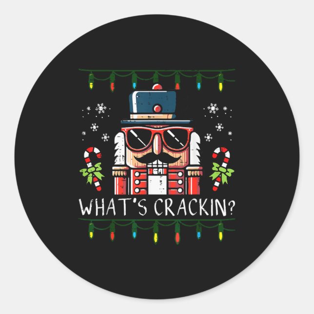 Christmas Nutcracker Whats Crackin Funny Xmas Men  Runder Aufkleber (Vorderseite)