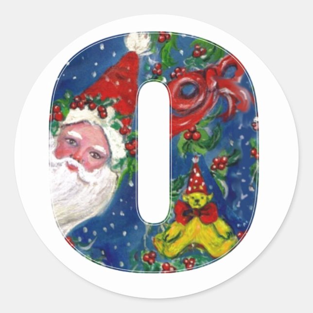 CHRISTMAS O SCHREIBEN / SANTA CLAUS MIT ROTEM RIBB RUNDER AUFKLEBER (Vorderseite)