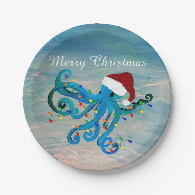 Christmas octopus coastal Holiday party supply  Pappteller (Vorderseite)