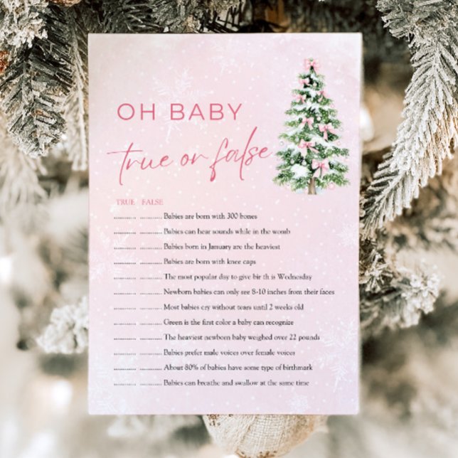 Christmas Oh Baby True oder False Baby Shooting Ga Einladung (Pink Bows Christmas Oh Baby True or False Baby Shower Game)